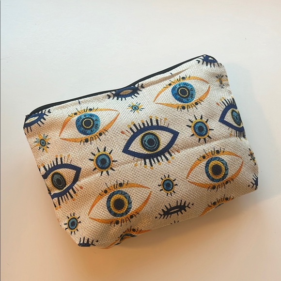 Handbags - Evil Eye Cream and Blue Bags Make up Bag with zipper